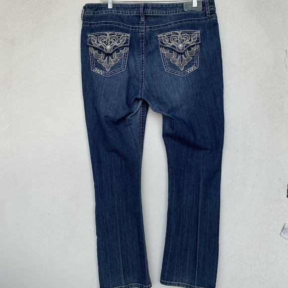 VGS Women Jeans Size 16 Blue Slim Boot Embroidery - Picture 7 of 11